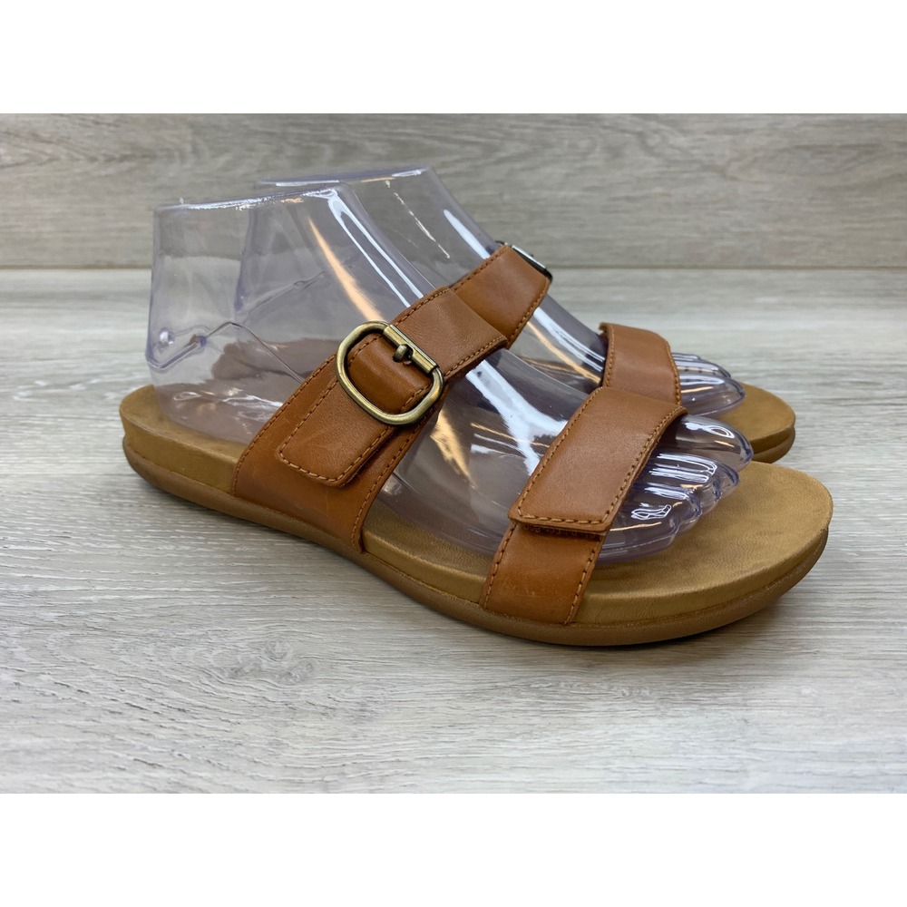 Dansko Kandi Tan Leather Slide Sandals Women's Two Strap Buckle Comfort Shoes